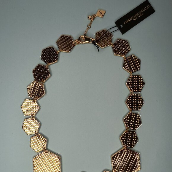 Christian Siriano Necklace Modern Geometric Hexagon Gold Tone Metalli Lo… - Picture 2 of 14